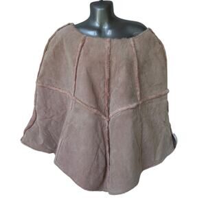 Vintage Wilsons Leather Maxima Poncho Pink Suede Leather Faux Fur Women's L/XL